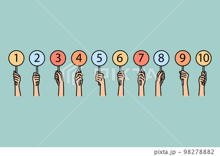Diverse people holding numbers in hands Diverse people holding numbers in hands 98278882