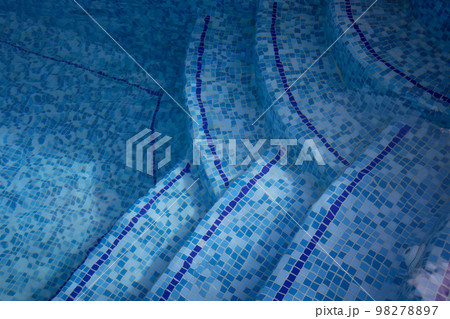Stairs of the swimming pool under water. Design of the swimming pool.  98278897