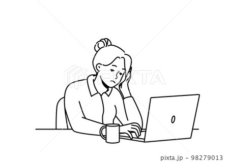 Tired female employee burnout at office desk  98279013