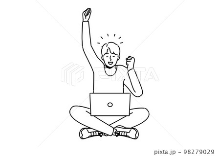 Excited man triumph with good online news 98279029