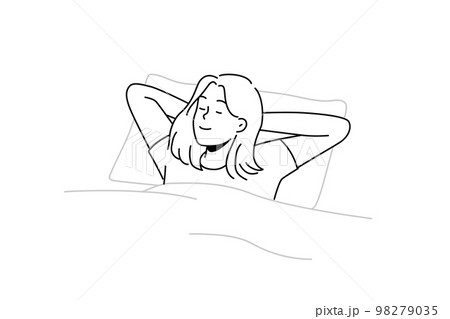 Happy woman lying in bed sleeping Happy woman lying in bed sleeping 98279035