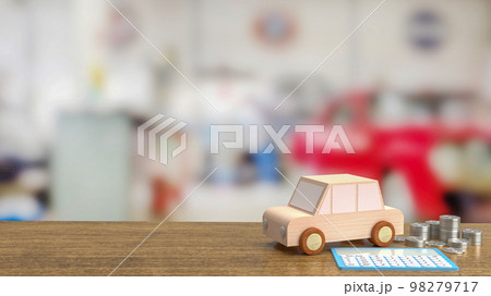 The toy wood car and blue calculator on wood table 3d rendering The toy wood car and blue calculator on wood table 3d rendering 98279717