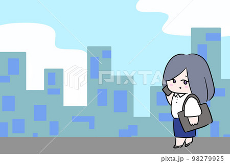 街中で電話をする女性 イラスト 都会の街並みを歩く仕事中の女性 外回り営業 外勤 ビル群 街中で電話をする女性 イラスト 都会の街並みを歩く仕事中の女性 外回り営業 外勤 ビル群 98279925