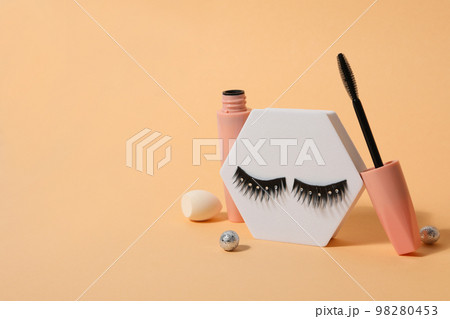 Concept of cosmetology tools, false eyelashes, isolated on white background 98280453