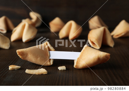 Chinese fortune cookies with prediction words, space for text 98280884
