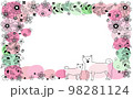 北欧風の桜の花と柴犬のかわいい手描きフレーム 98281124