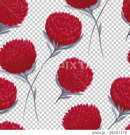 Floral seamless pattern. Hand drawn watercolor painting bright red flowers with gray leaves on white background. 98281178