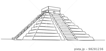 Continuous one line drawing of Chichen Itza. Vector illustration Continuous one line drawing of Chichen Itza. Vector illustration 98281236