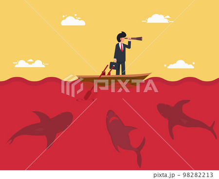 Vision and risk, Boat Being Stalked By Shark. 98282213