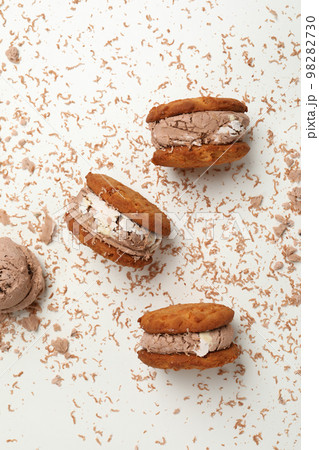 Concept of sweet food, cookies with ice cream, top view Concept of sweet food, cookies with ice cream, top view 98282730