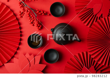 Concept of tea, asian tea, top view Concept of tea, asian tea, top view 98283212