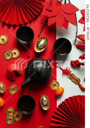 Concept of tea, asian tea, top view 98283240