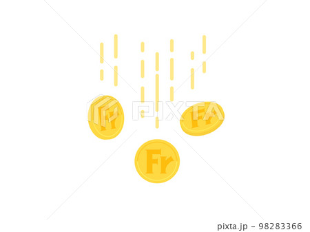 スイスなどの通貨フランのマーク･Frが入った落ちるコイン - 収入･貯蓄･減っているイメージ 98283366