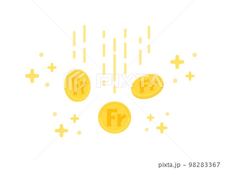 キラキラ光るスイスなどの通貨フランのマーク･Frが入った落ちるコイン - 儲け･利益･利息のイメージ 98283367