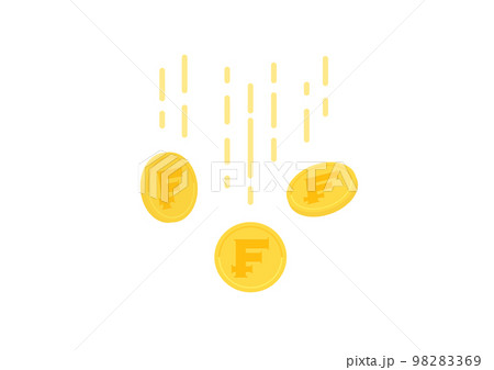 スイスの通貨フランのマーク･₣が入った落ちるコイン - 収入･貯蓄･減っているイメージ 98283369
