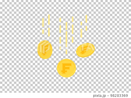 スイスの通貨フランのマーク･₣が入った落ちるコイン - 収入･貯蓄･減っているイメージ 98283369
