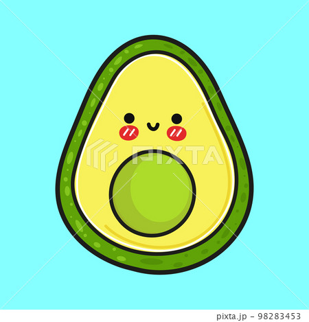 Cute funny avocado. Vector hand drawn cartoon kawaii character illustration icon. Isolated on blue background. Avocado character concept 98283453