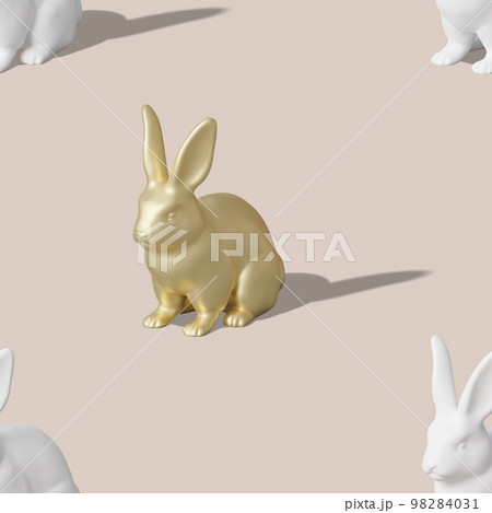 Seamless isometric pattern with golden and white Easter rabbits on beige background. Trendy design for print, textile, wrapping paper. Hard light, shadows. Happy Easter. Seamless texture. 3d render. Seamless isometric pattern with golden and white Easter rabbits on beige background. Trendy design for print, textile, wrapping paper. Hard light, shadows. Happy Easter. Seamless texture. 3d render. 98284031