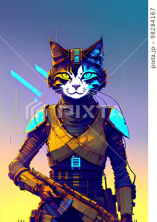 A cat - war in modern armor with the latest weapons of the future. anime style 98284167
