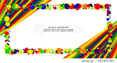Abstract white geometric background, colorful rainbow confetti circles, vector frame, brochure template, poster Abstract white geometric background, colorful rainbow confetti circles, vector frame, brochure template, poster 98284784