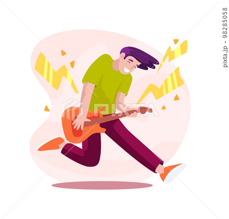 Playing electric guitar isolated cartoon vector illustration. Playing electric guitar isolated cartoon vector illustration. 98285058