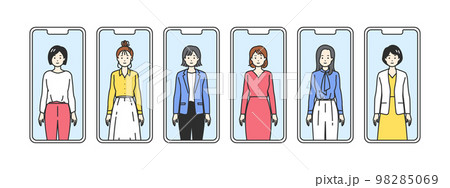 【膝上】スマートフォンとオフィスカジュアルの女性人物アバター 【膝上】スマートフォンとオフィスカジュアルの女性人物アバター 98285069