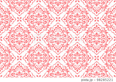 Floral pattern. Vintage wallpaper in the Baroque style. Seamless vector background. White and pink ornament for fabric, wallpaper, packaging. Ornate Damask flower ornament 98285221