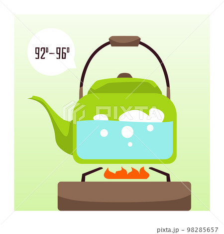 Water boiling in teapot on gas stove, cartoon flat vector illustration. 98285657