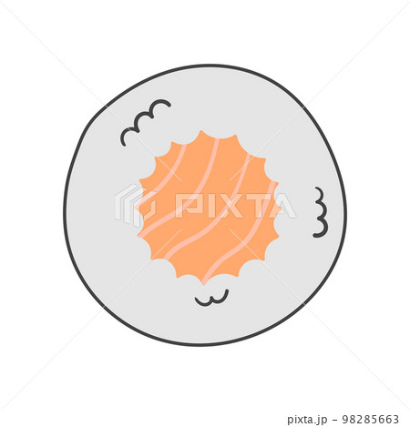 One sushi roll with salmon in cartoon doodle flat style. Vector Japanese food illustration. 98285663