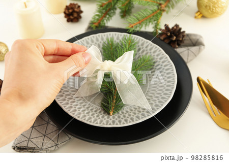 Concept of Happy New Year, table setting, close up Concept of Happy New Year, table setting, close up 98285816