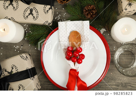 Concept of Happy New Year, table setting, top view 98285823