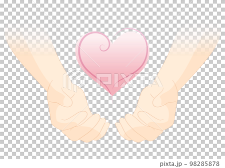 雙手擺出一個姿勢，提供、接受並包裹一顆粉紅色的心 98285878