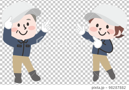 Illustration of a senior man and a senior woman working outside Illustration of a senior man and a senior woman working outside 98287882