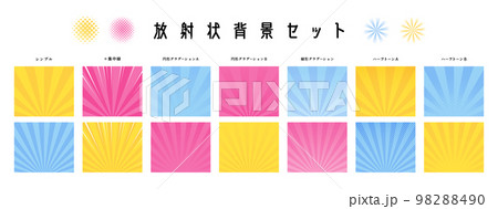 放射状の背景セット　サイズ調整・中心点を移動調整しやすいベクター素材　ウェブバナー 98288490