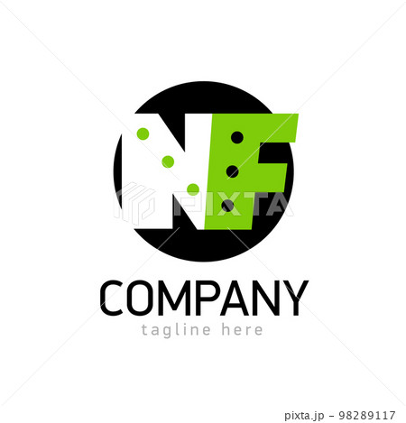 Logo Emblem Monogram NF. letter N F in black circle. White and green 98289117
