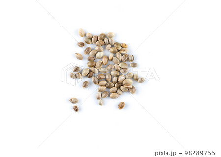 Cannabis hemp seeds pile close up macro shot isolated Cannabis hemp seeds pile close up macro shot isolated 98289755