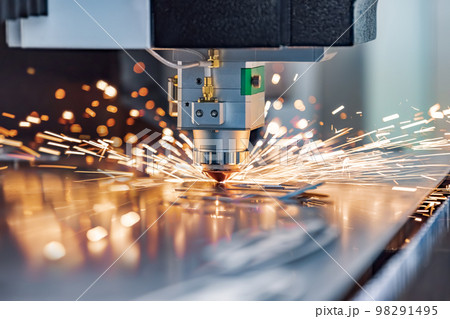 CNC Laser cutting of metal, modern industrial technology. CNC Laser cutting of metal, modern industrial technology. 98291495