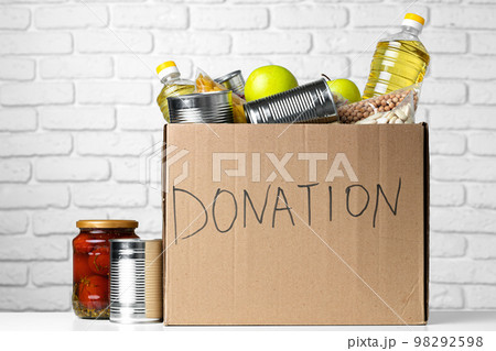 Donation box with various food. Pandemic support. 98292598
