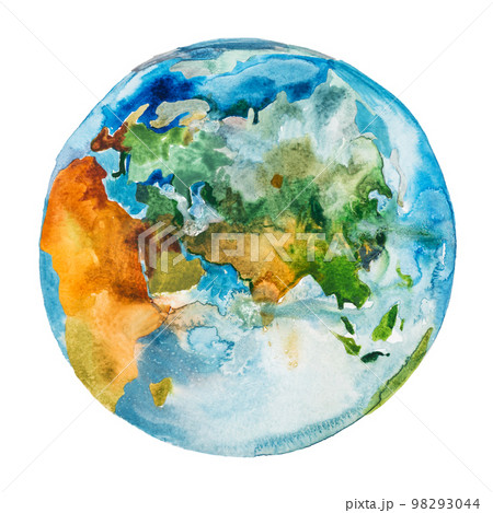 Asia, Europe and Africa on the globe. Earth planet. Watercolor. 98293044
