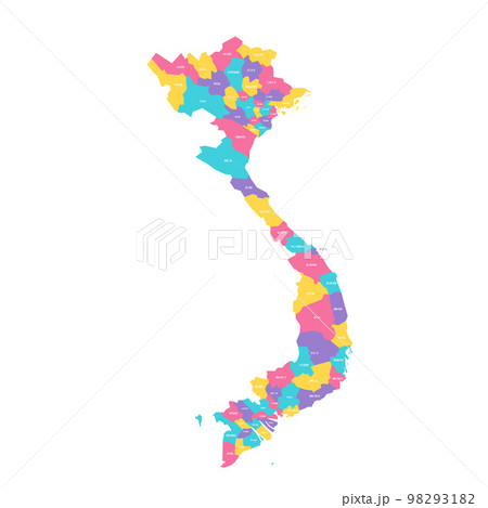 Vietnam political map of administrative divisions - provinces and municipalities. Colorful vector map with labels. Vietnam political map of administrative divisions - provinces and municipalities. Colorful vector map with labels. 98293182