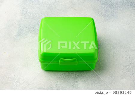 New plastic lunch box on a gray background 98293249
