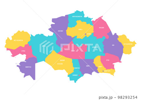 Kazakhstan political map of administrative divisions - regions and cities with region rights and city of republic significance Baikonur. Colorful vector map with labels. Kazakhstan political map of administrative divisions - regions and cities with region rights and city of republic significance Baikonur. Colorful vector map with labels. 98293254