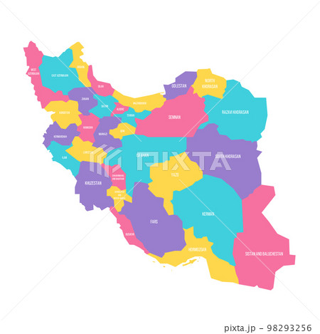 Iran political map of administrative divisions - provinces. Colorful vector map with labels. 98293256