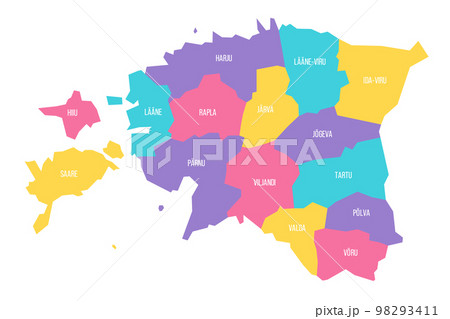 Estonia political map of administrative divisions - counties. Colorful vector map with labels. 98293411