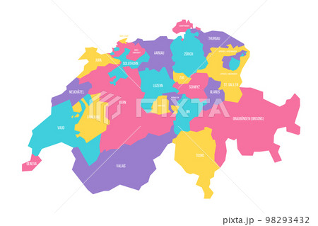 Switzerland political map of administrative divisions - cantons. Colorful vector map with labels. 98293432