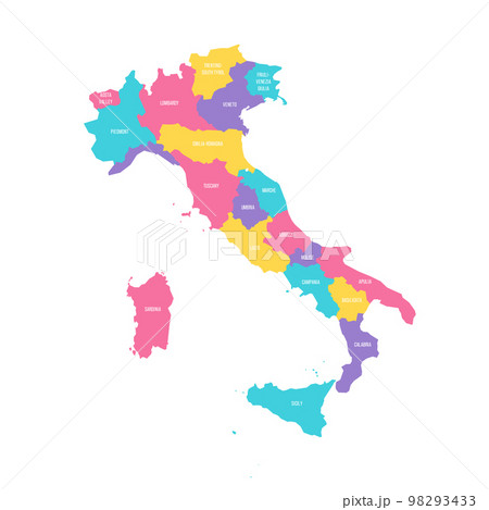 Italy political map of administrative divisions - regions. Colorful vector map with labels. 98293433