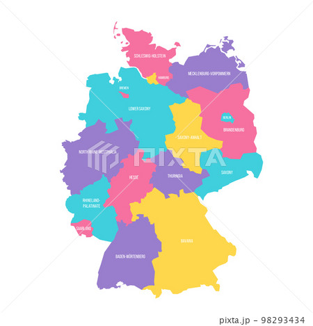 Germany political map of administrative divisions - federal states. Colorful vector map with labels. 98293434