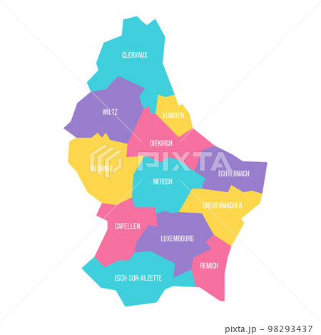 Luxembourg political map of administrative divisions - cantons. Colorful vector map with labels. 98293437
