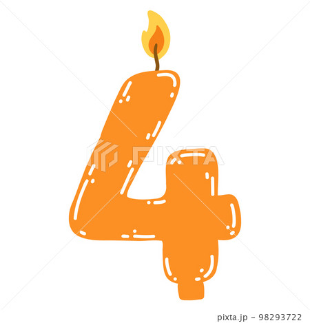 Candle number four in flat style. Hand drawn vector illustration of 4 symbol burning candle, design element for birthday cakes Candle number four in flat style. Hand drawn vector illustration of 4 symbol burning candle, design element for birthday cakes 98293722