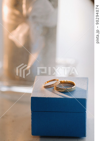 Designer wedding rings lying on the surface. Two wedding rings 98294874
